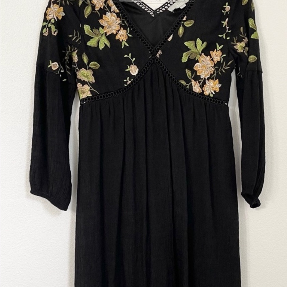 Black Embroidered V-Neck Women’s Dress